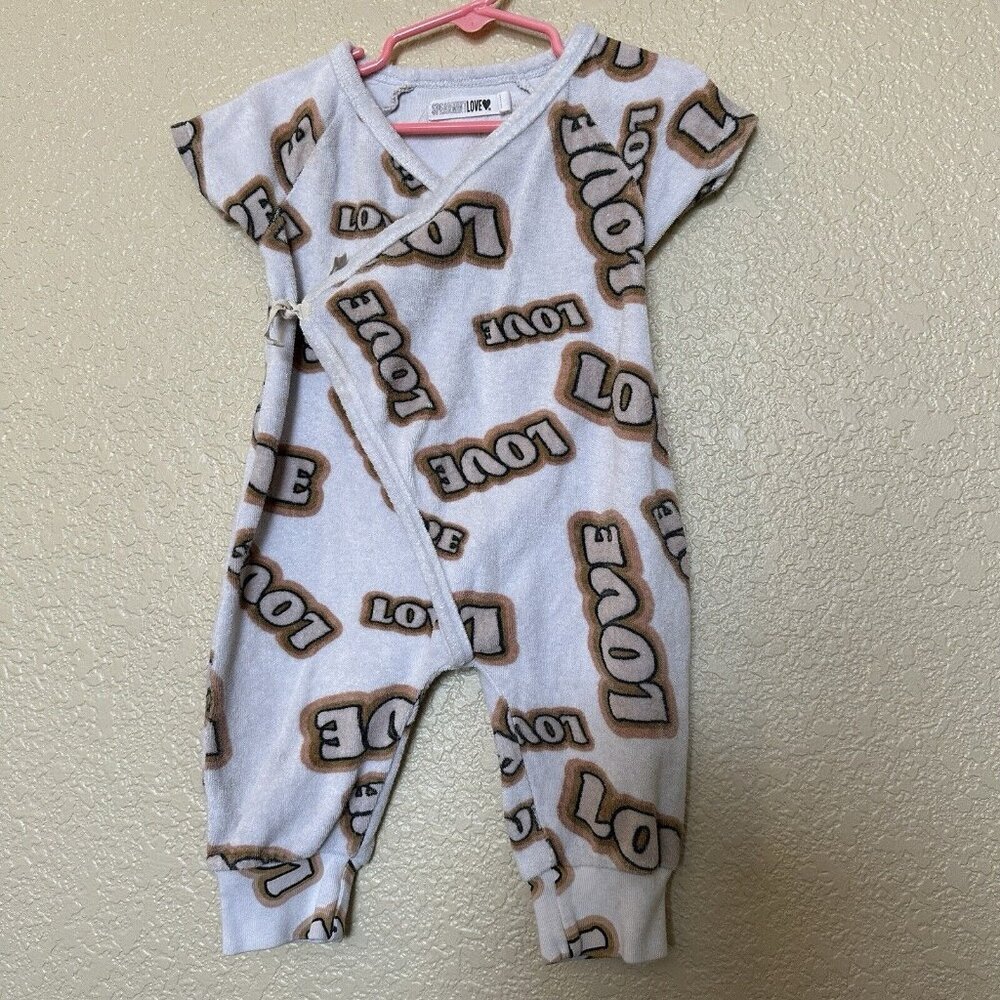 Spearmint Love Baby Terry cloth Kimono Romper 9 Month Unisex White Brown